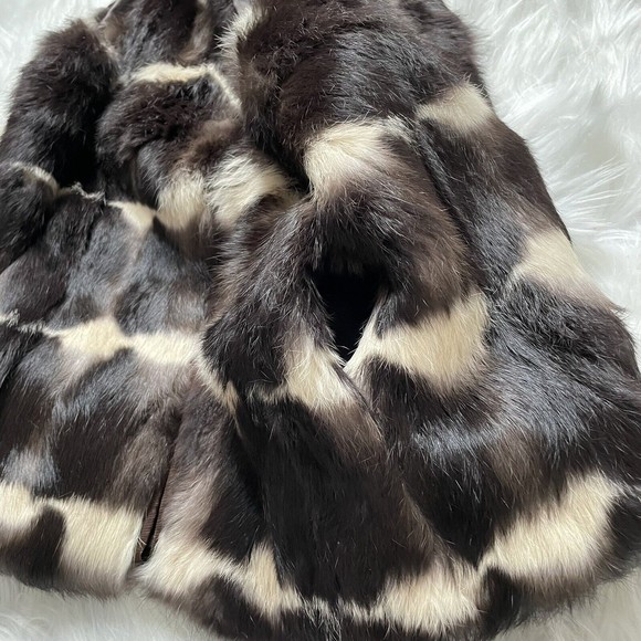 GLAMOURPUSS NYC Rabbit Fur Vest LARGE Brown Beige Full Zip with Pockets Lined - Picture 2 of 12